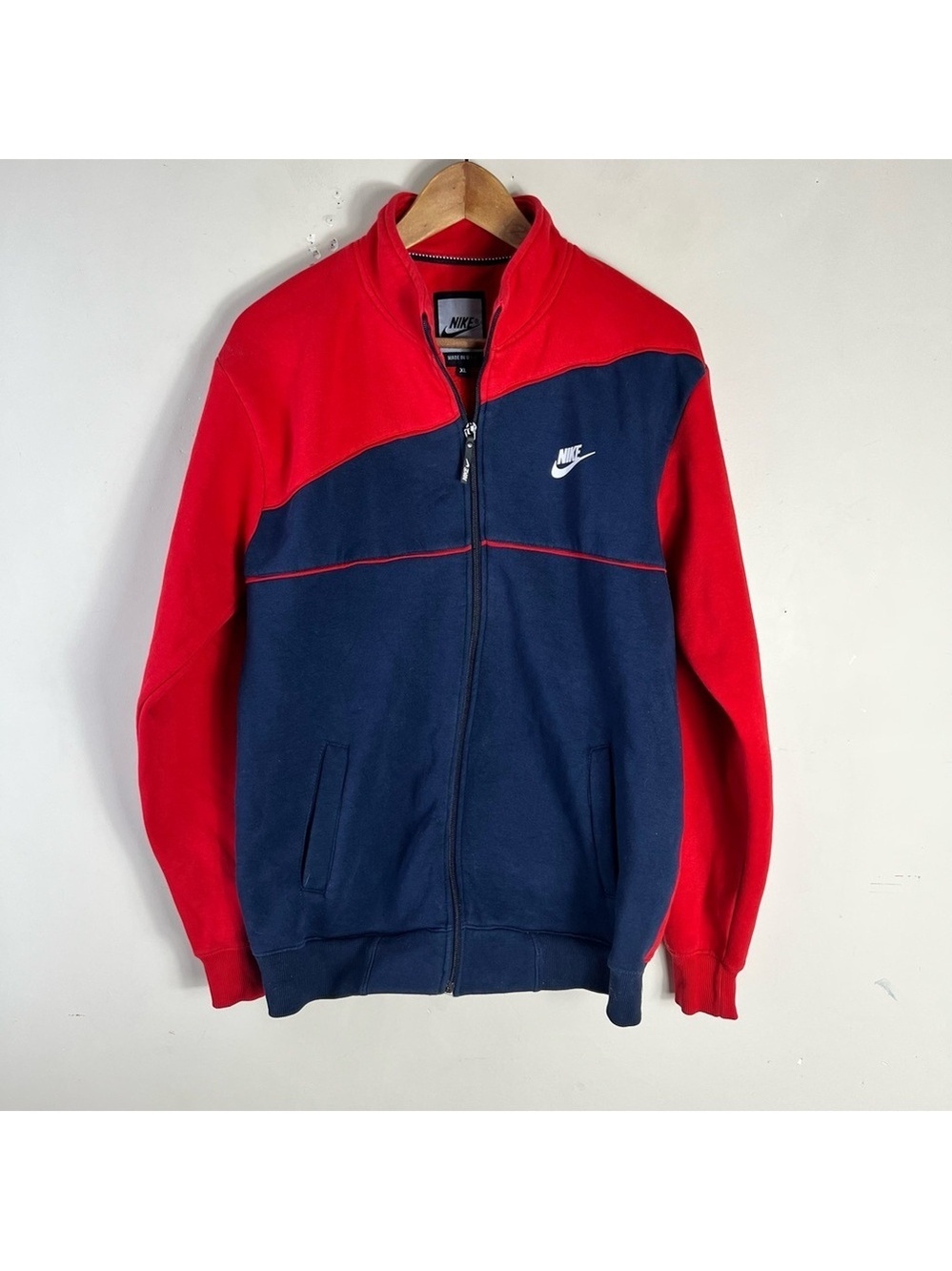 Vintage 1995 Nike Zip-Up Fleece Jacket Made in USA Red Navy XL 90s Sportswear